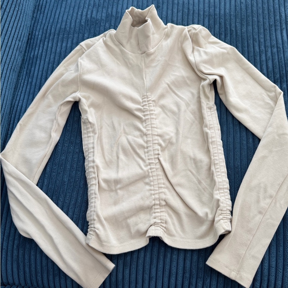 Zara Beige Ribbed Turtleneck Top